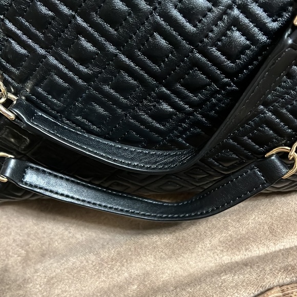 Black Tory Burch Fleming large tote quilted chain link handbag purse - Picture 3 of 7
